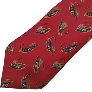 Vintage Polo‎ Ralph Lauren Men's Tie Red Fishing Lures Themed Repp Silk Necktie